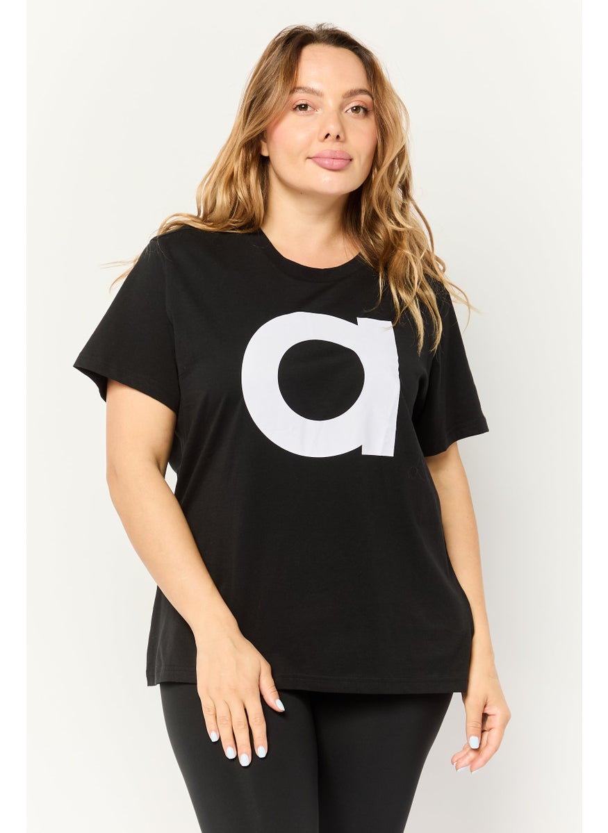 Women Sportswear Fit Short Sleeves Outdoor Top, Black
