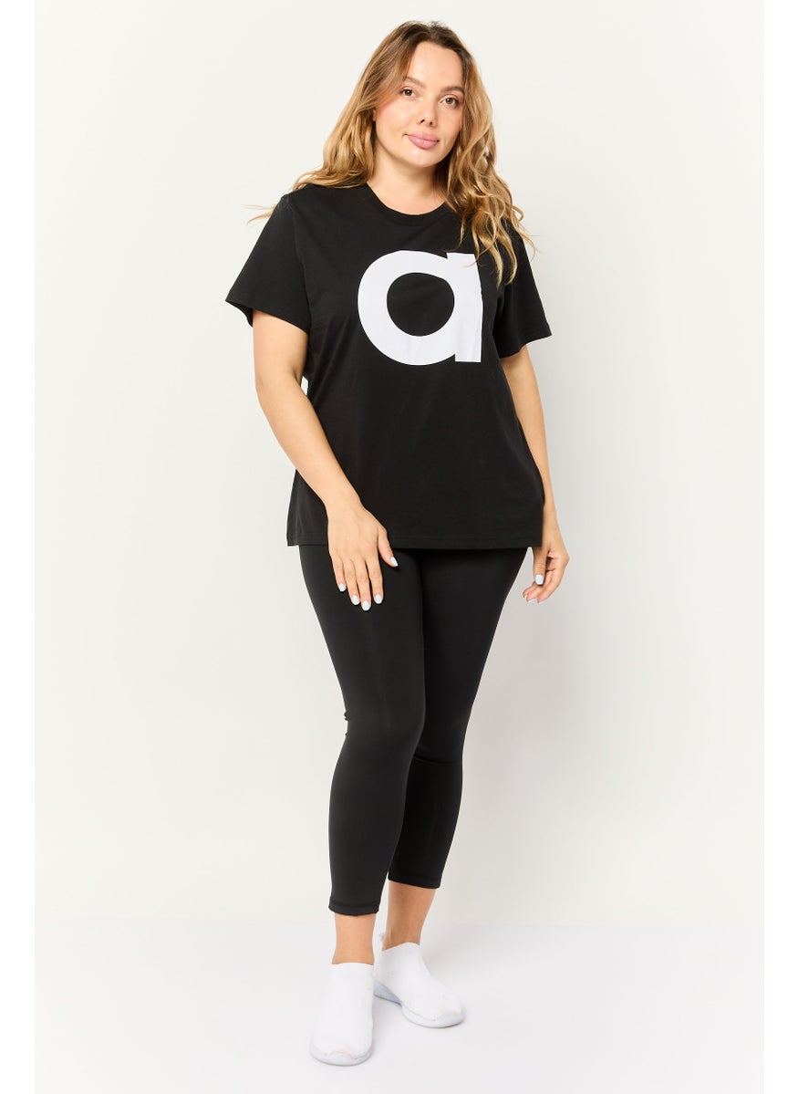 Women Sportswear Fit Short Sleeves Outdoor Top, Black