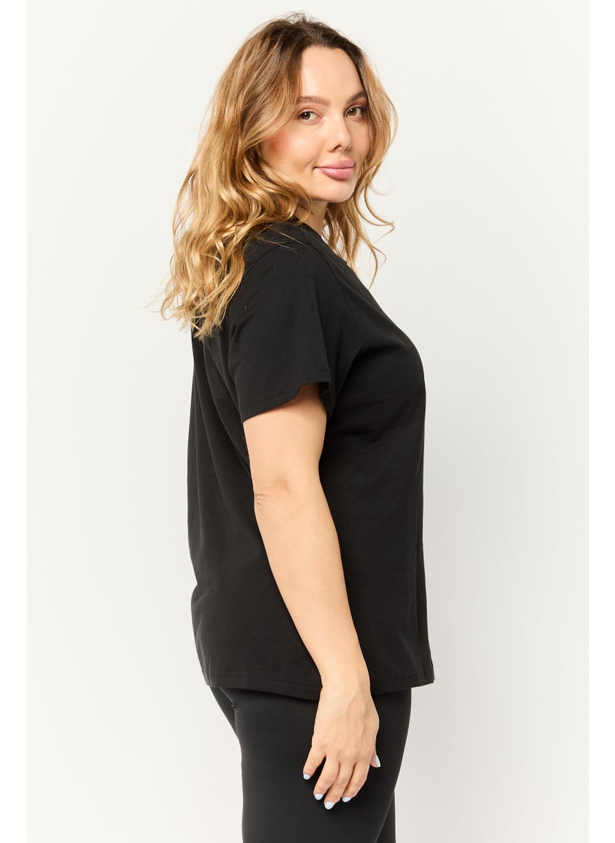 Women Sportswear Fit Short Sleeves Outdoor Top, Black
