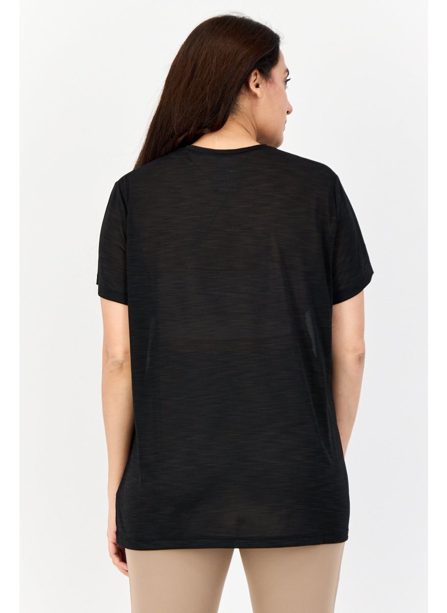 Women Sportswear Fit Short Sleeve Outdoor Top, Black