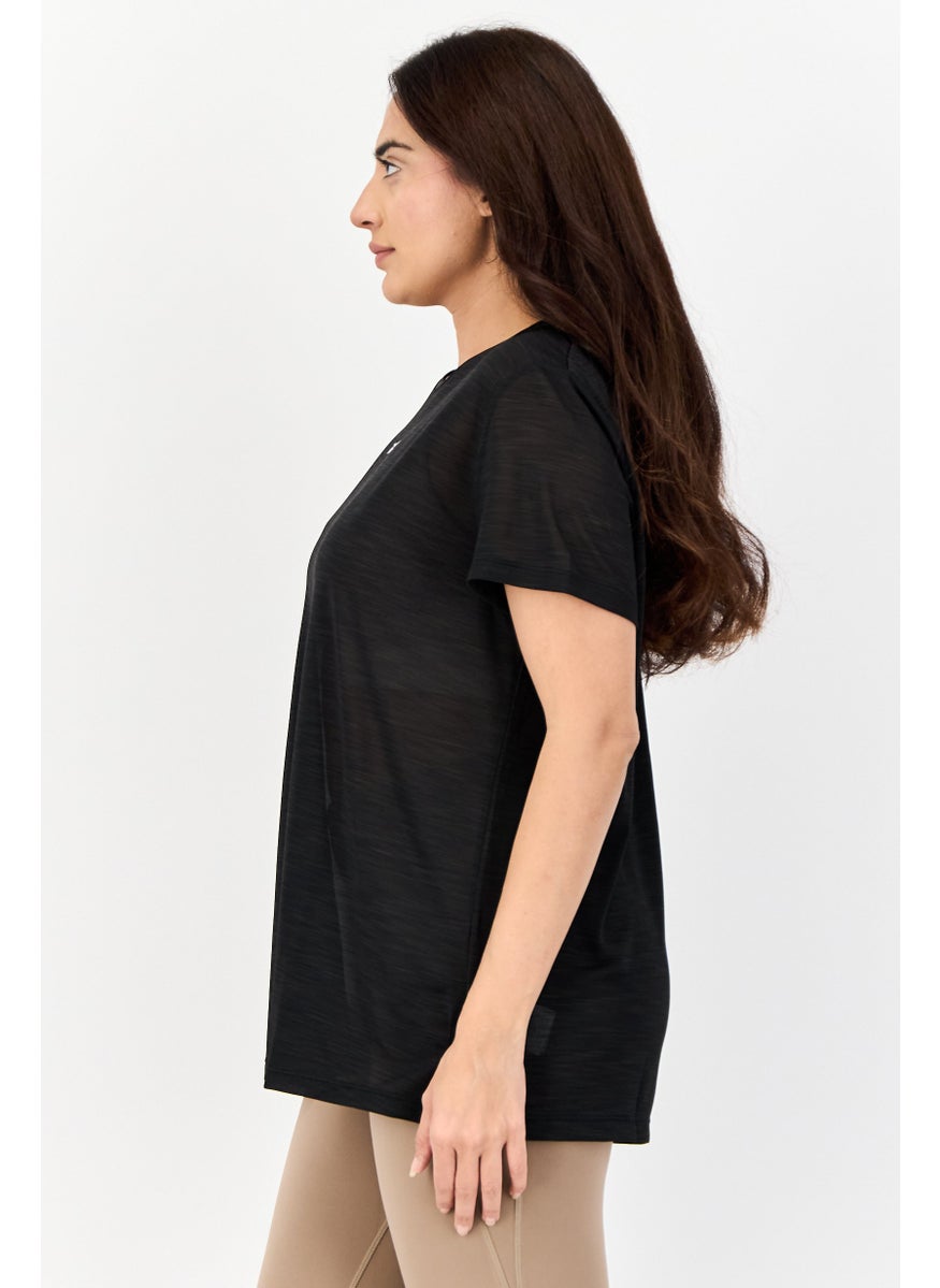 Women Sportswear Fit Short Sleeve Outdoor Top, Black