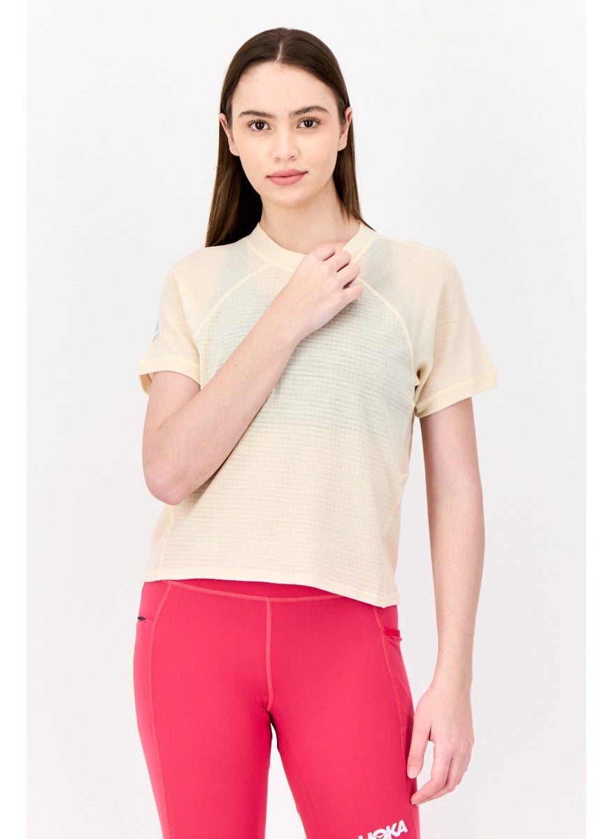 Women Sportswear Fit Short Sleeve Training Top , Beige