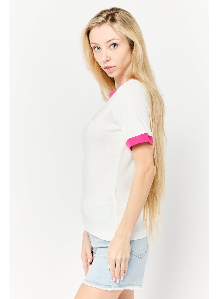 Women Crew Neck Short Sleeves Graphic T-Shirt, White