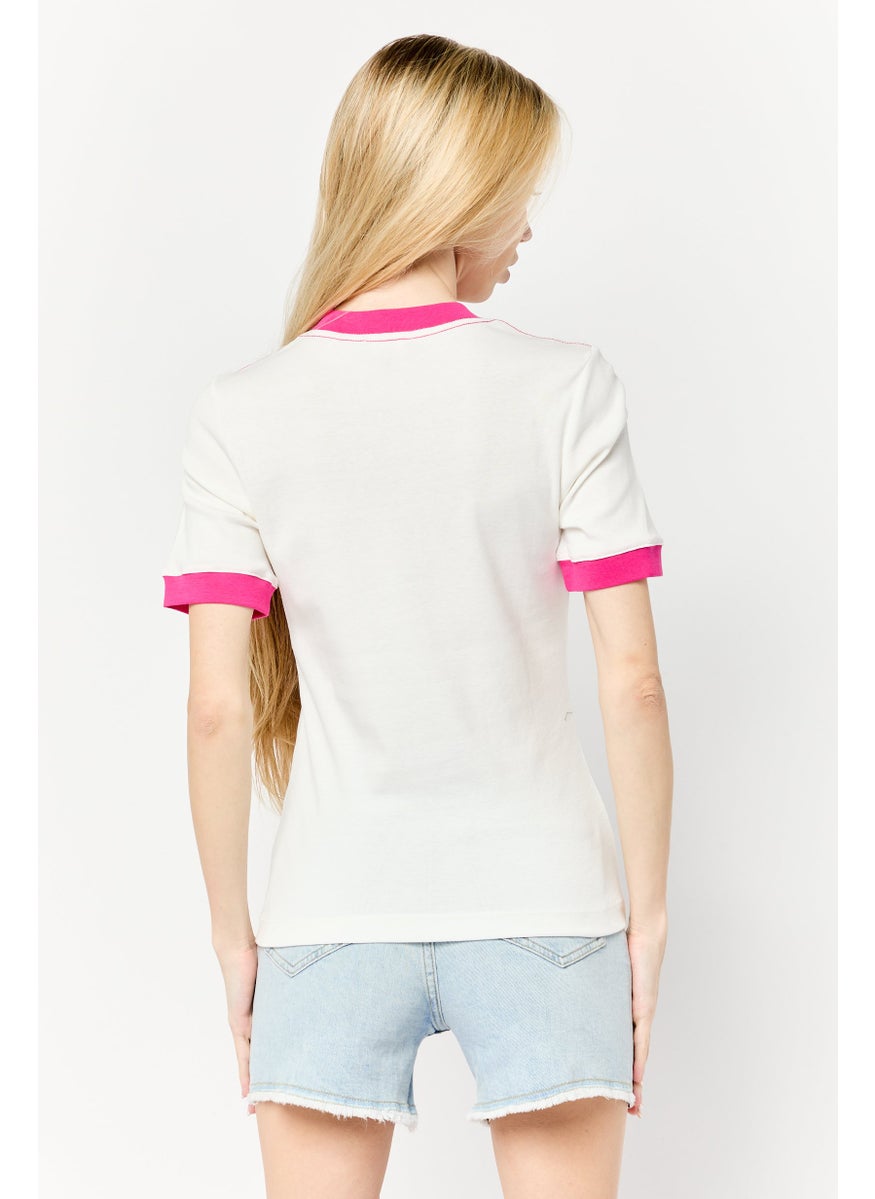 Women Crew Neck Short Sleeves Graphic T-Shirt, White