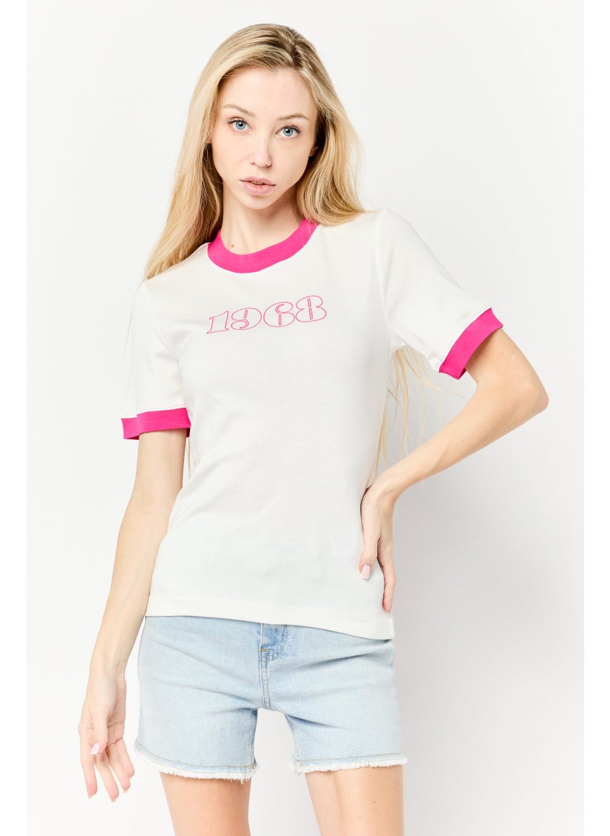 Women Crew Neck Short Sleeves Graphic T-Shirt, White