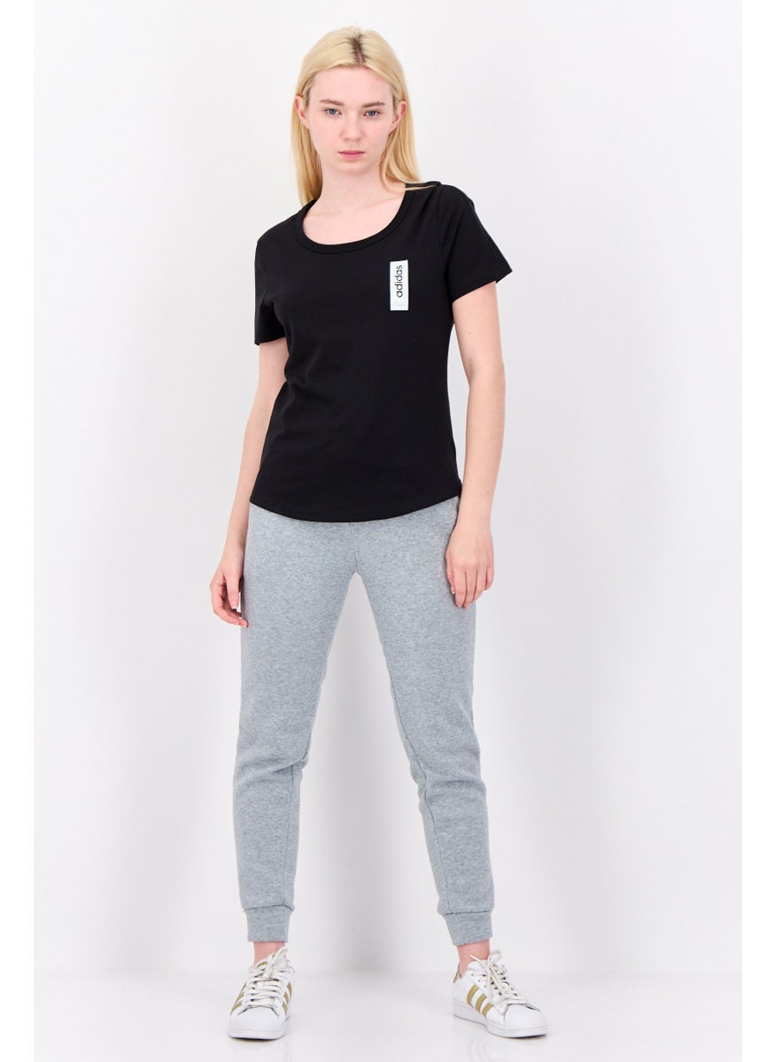Women Sportswear Fit Short Sleeves Outdoor Top, Black