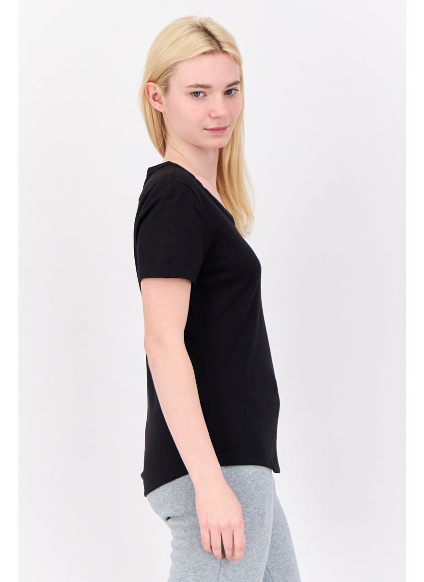 Women Sportswear Fit Short Sleeves Outdoor Top, Black