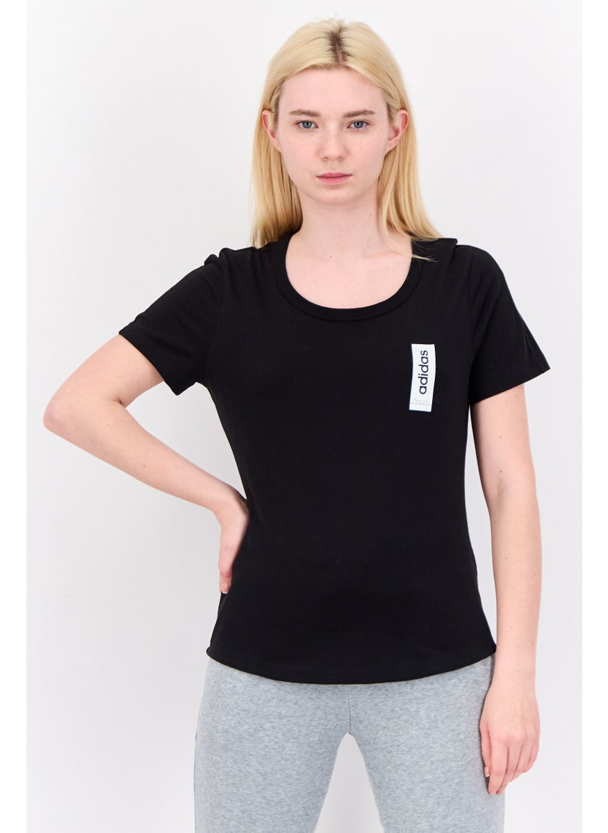 Women Sportswear Fit Short Sleeves Outdoor Top, Black