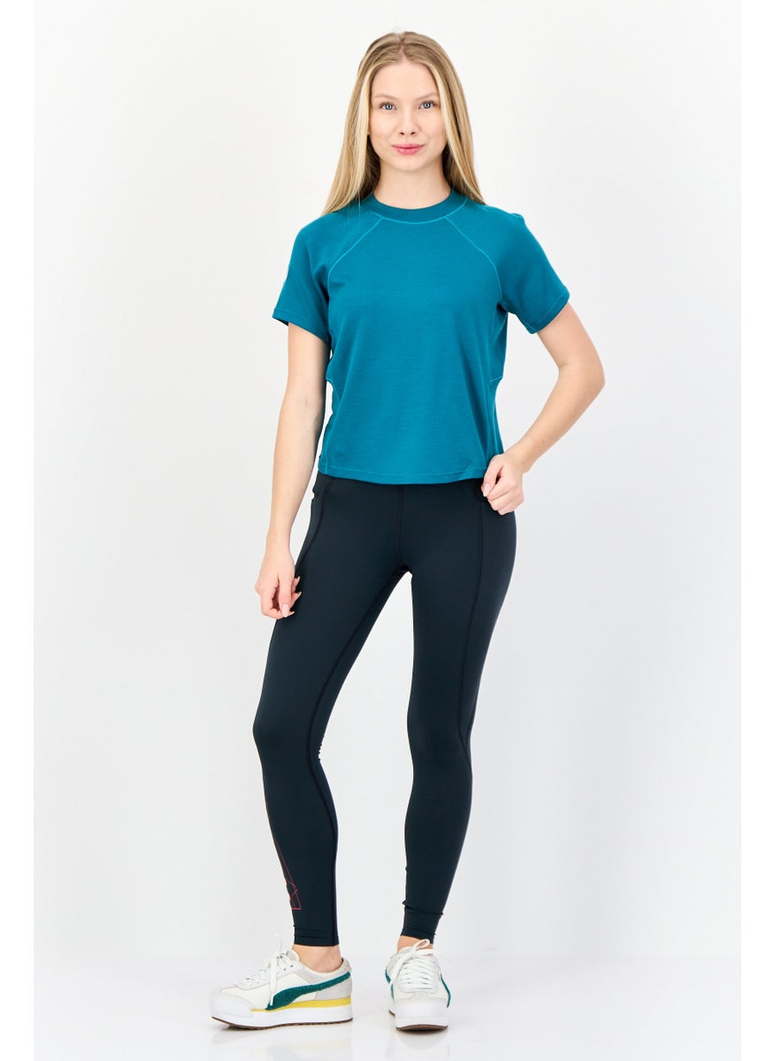 Women Sportswear Fit Short Sleeve Outdoor Top, Teal