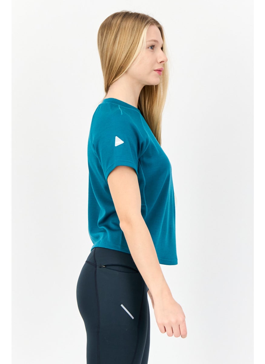 Women Sportswear Fit Short Sleeve Outdoor Top, Teal