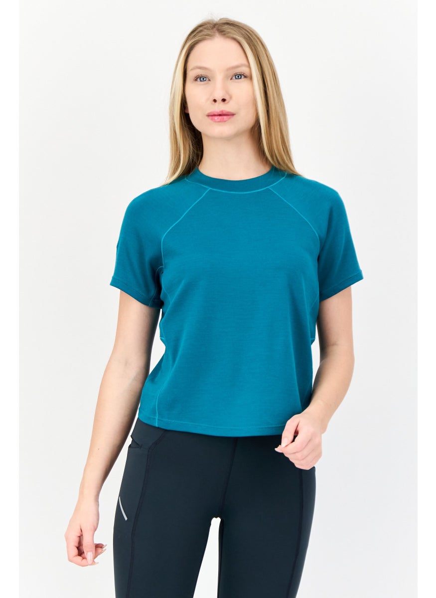 Women Sportswear Fit Short Sleeve Outdoor Top, Teal