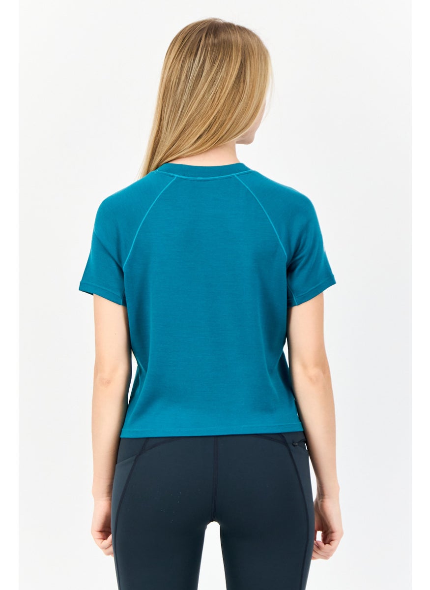 Women Sportswear Fit Short Sleeve Outdoor Top, Teal