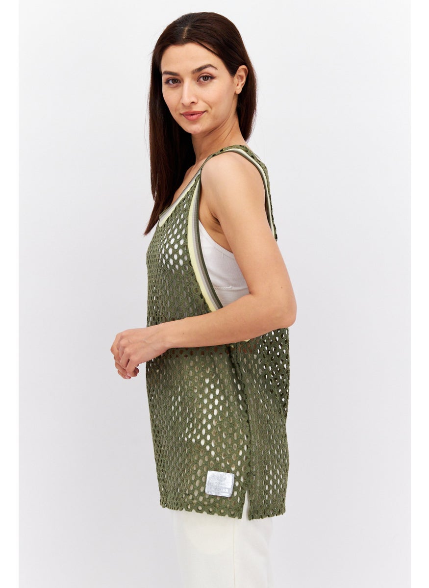 Women Sportswear Fit Sleeveles Training Top, Olive Combo