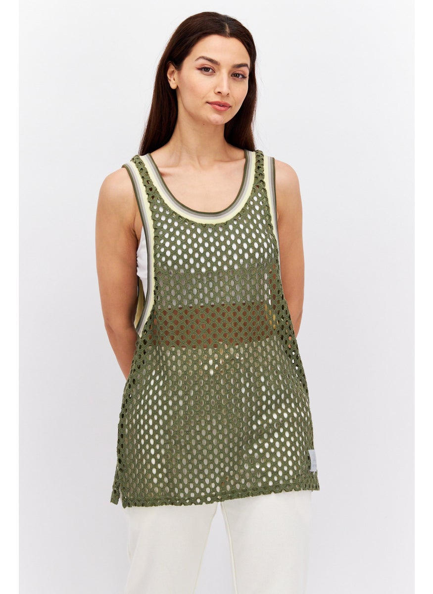 Women Sportswear Fit Sleeveles Training Top, Olive Combo