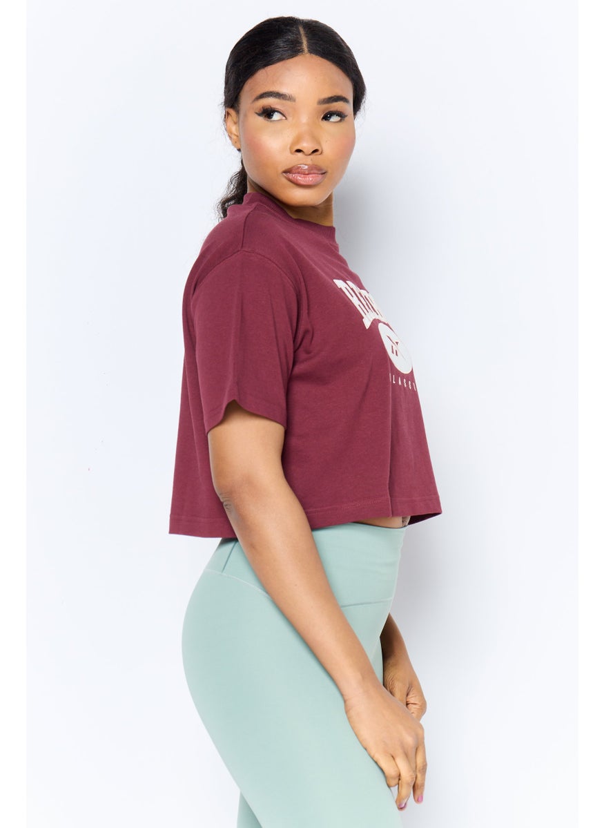 Women Sportswear Fit Short Sleeve Outdoor Top, Maroon