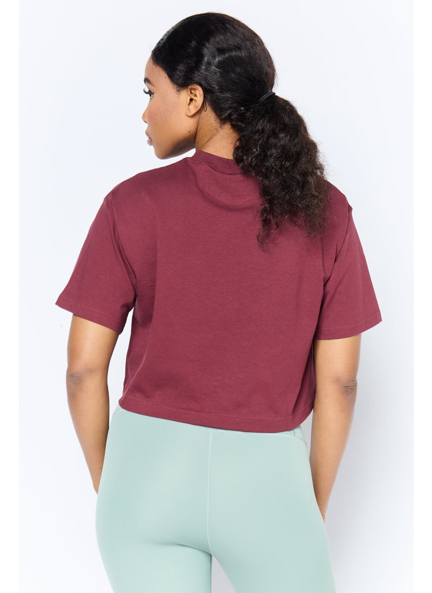 Women Sportswear Fit Short Sleeve Outdoor Top, Maroon