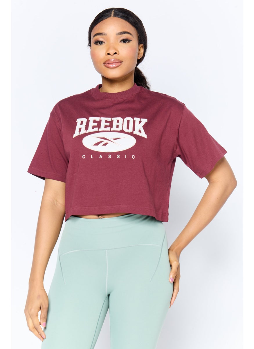 Women Sportswear Fit Short Sleeve Outdoor Top, Maroon