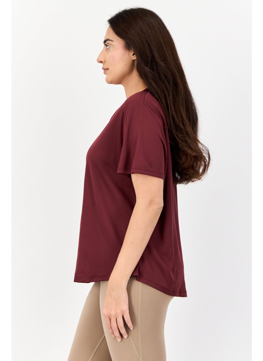 Women Sportswear Fit Short Sleeve Running Top, Maroon