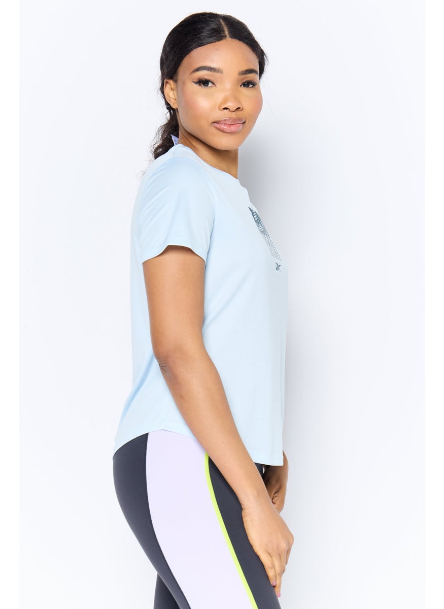 Women Sportswear Fit Short Sleeve Outdoor Top, Light Blue