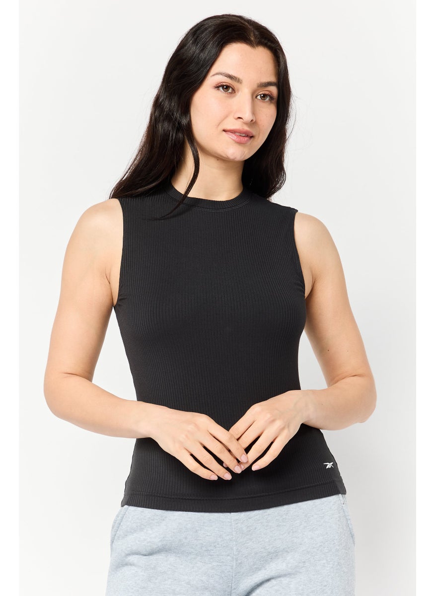 Women Sportswear Fit Embroidered Logo Sleeveless Outdoor Top, Black
