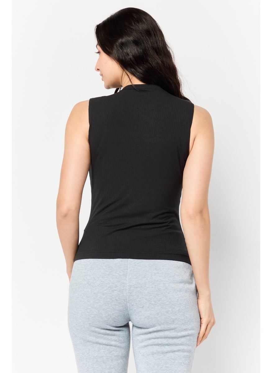 Women Sportswear Fit Embroidered Logo Sleeveless Outdoor Top, Black