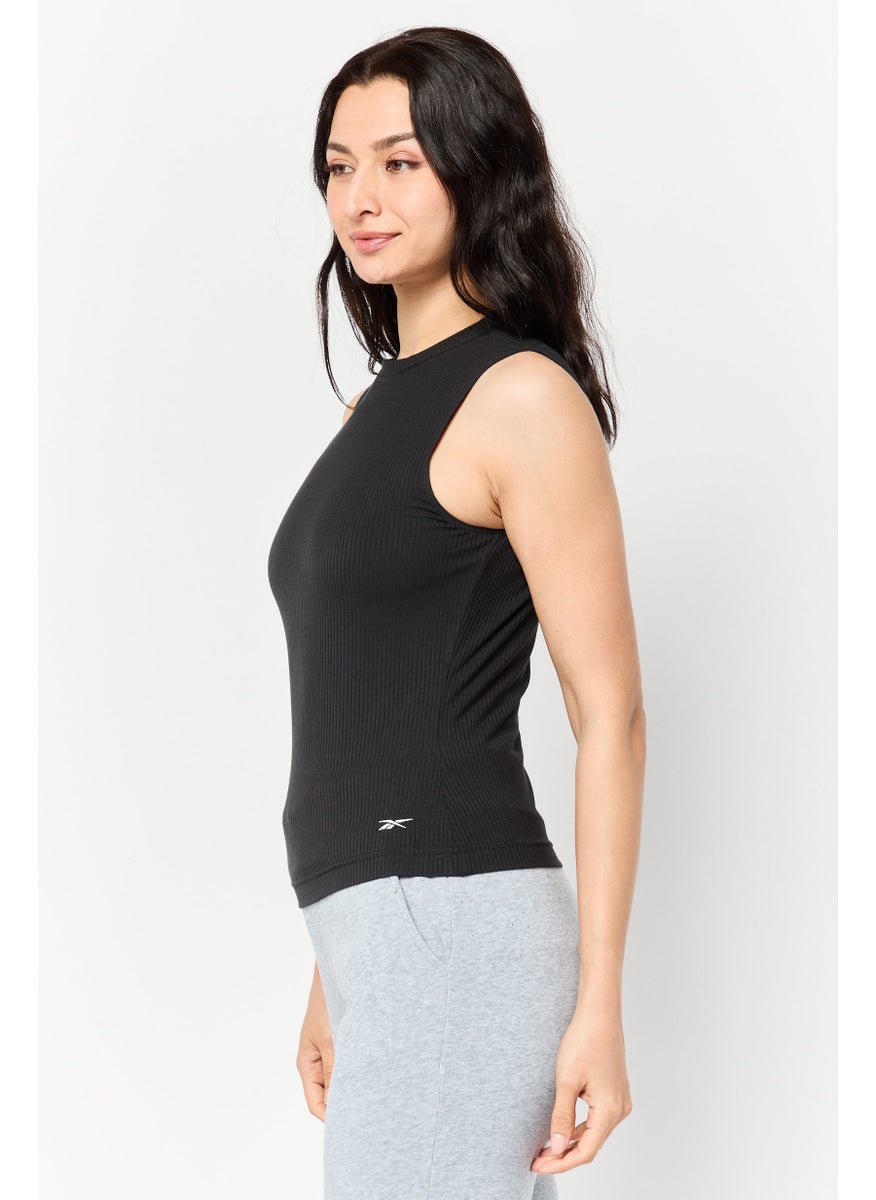 Women Sportswear Fit Embroidered Logo Sleeveless Outdoor Top, Black