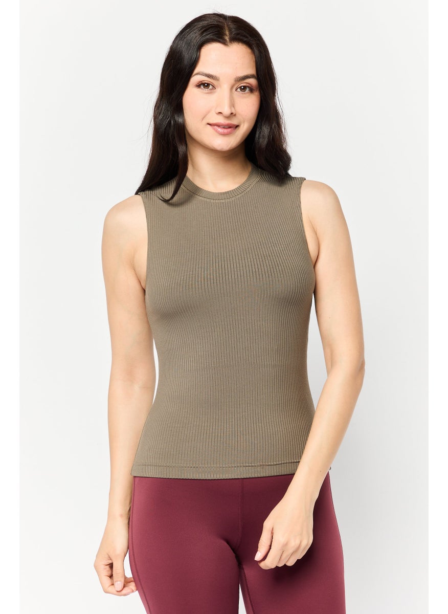 Women Sportswear Fit Embroidered Logo Outdoor Tank Top, Olive