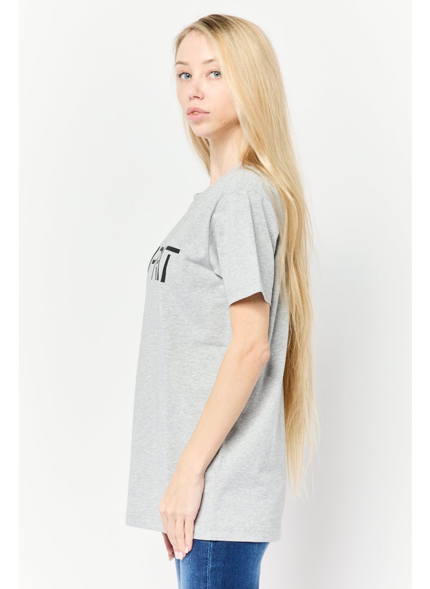 Women Crew Neck Short Sleeve Brand Logo T-Shirt, Grey