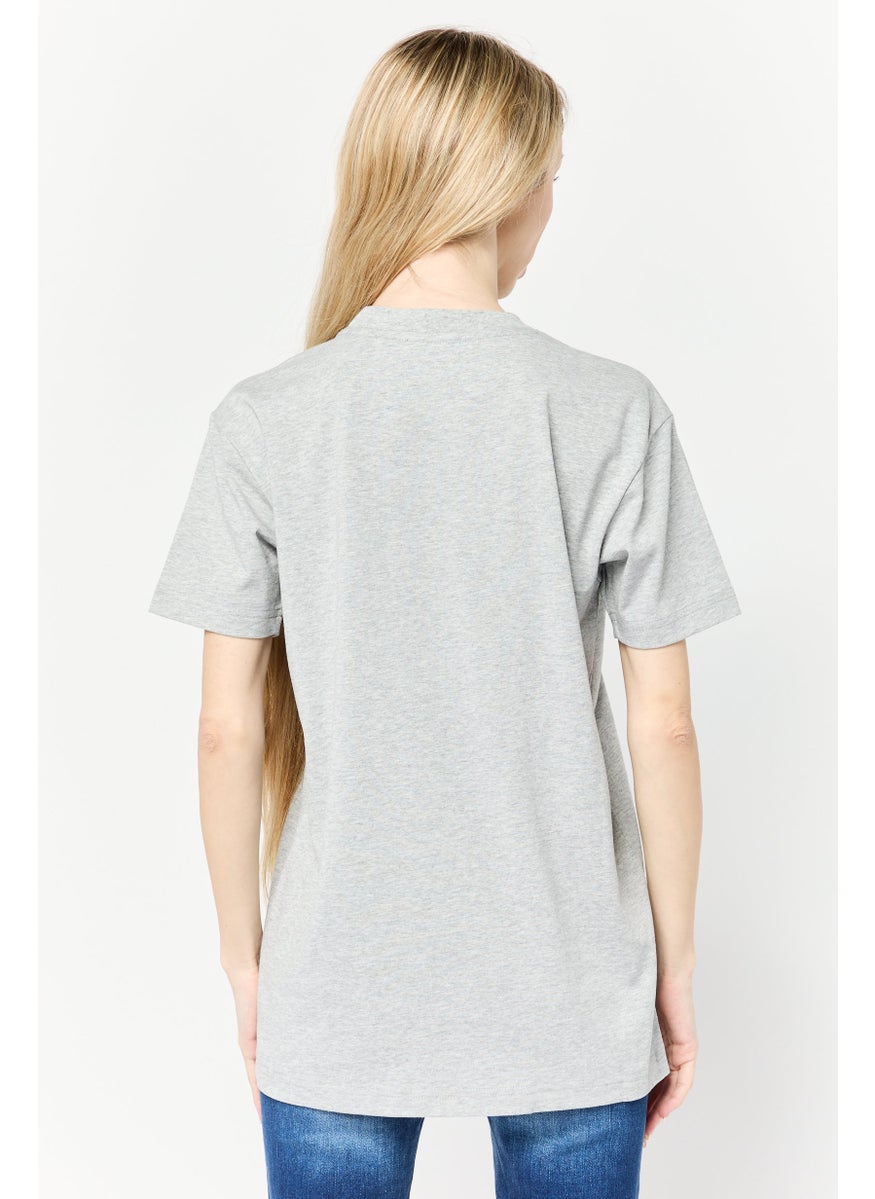 Women Crew Neck Short Sleeve Brand Logo T-Shirt, Grey