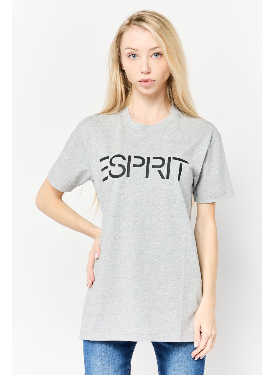 Women Crew Neck Short Sleeve Brand Logo T-Shirt, Grey