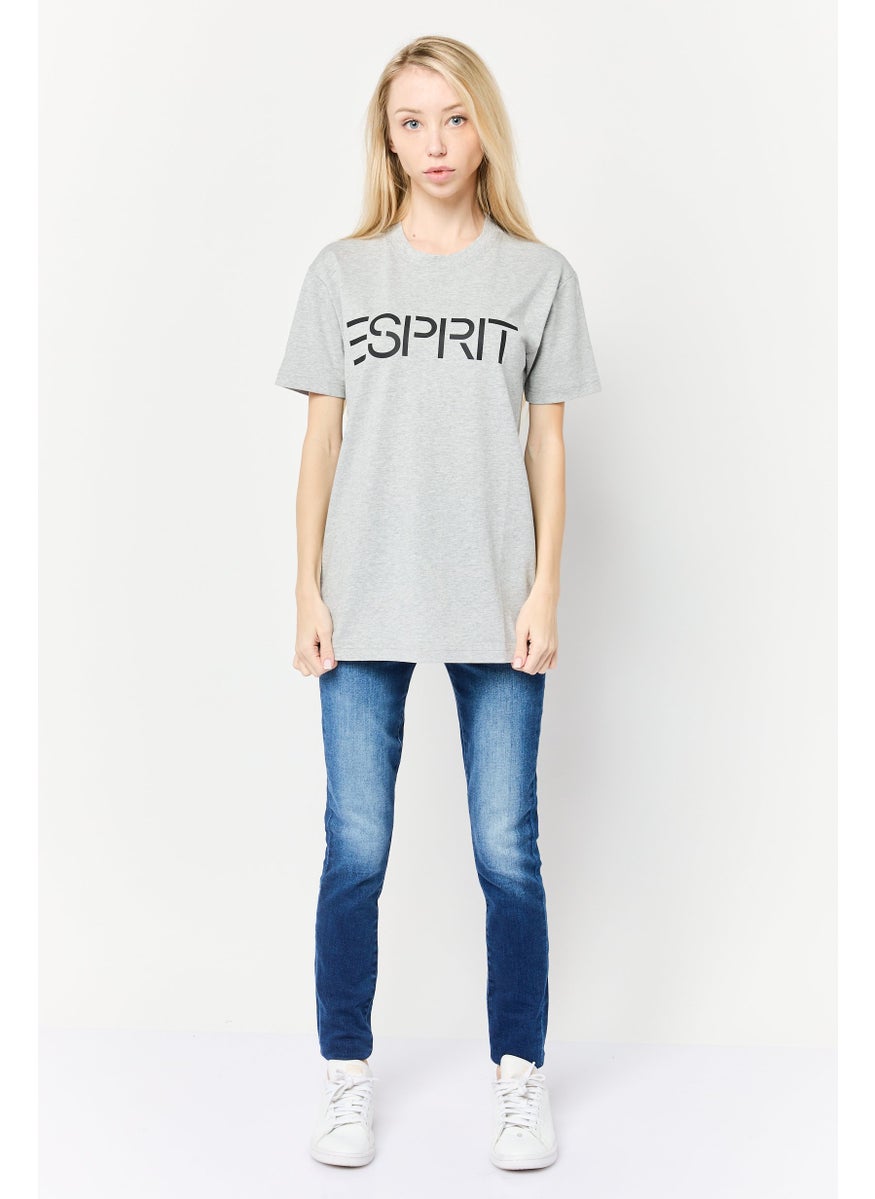 Women Crew Neck Short Sleeve Brand Logo T-Shirt, Grey