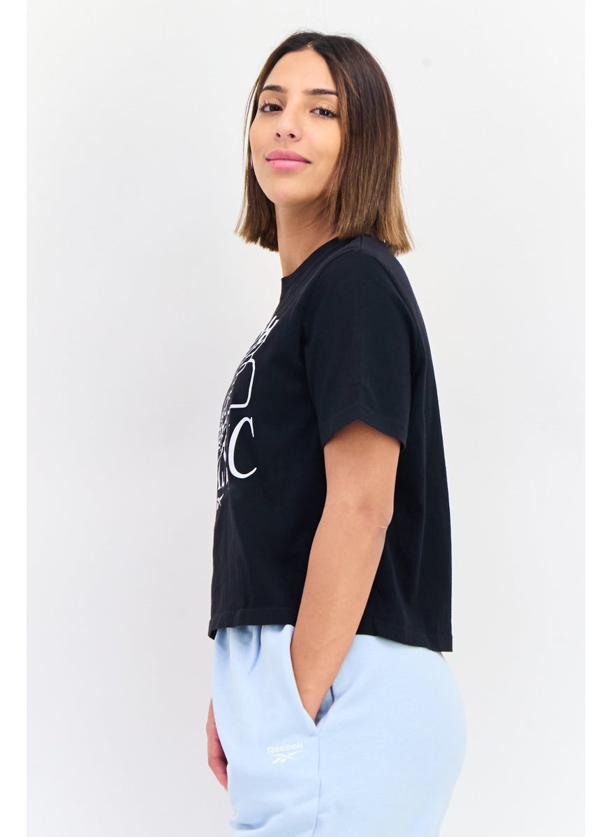Women Sportswear Fit Short Sleeves Running Crop T-Shirt, Black