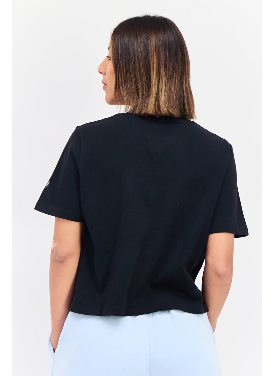 Women Sportswear Fit Short Sleeves Running Crop T-Shirt, Black
