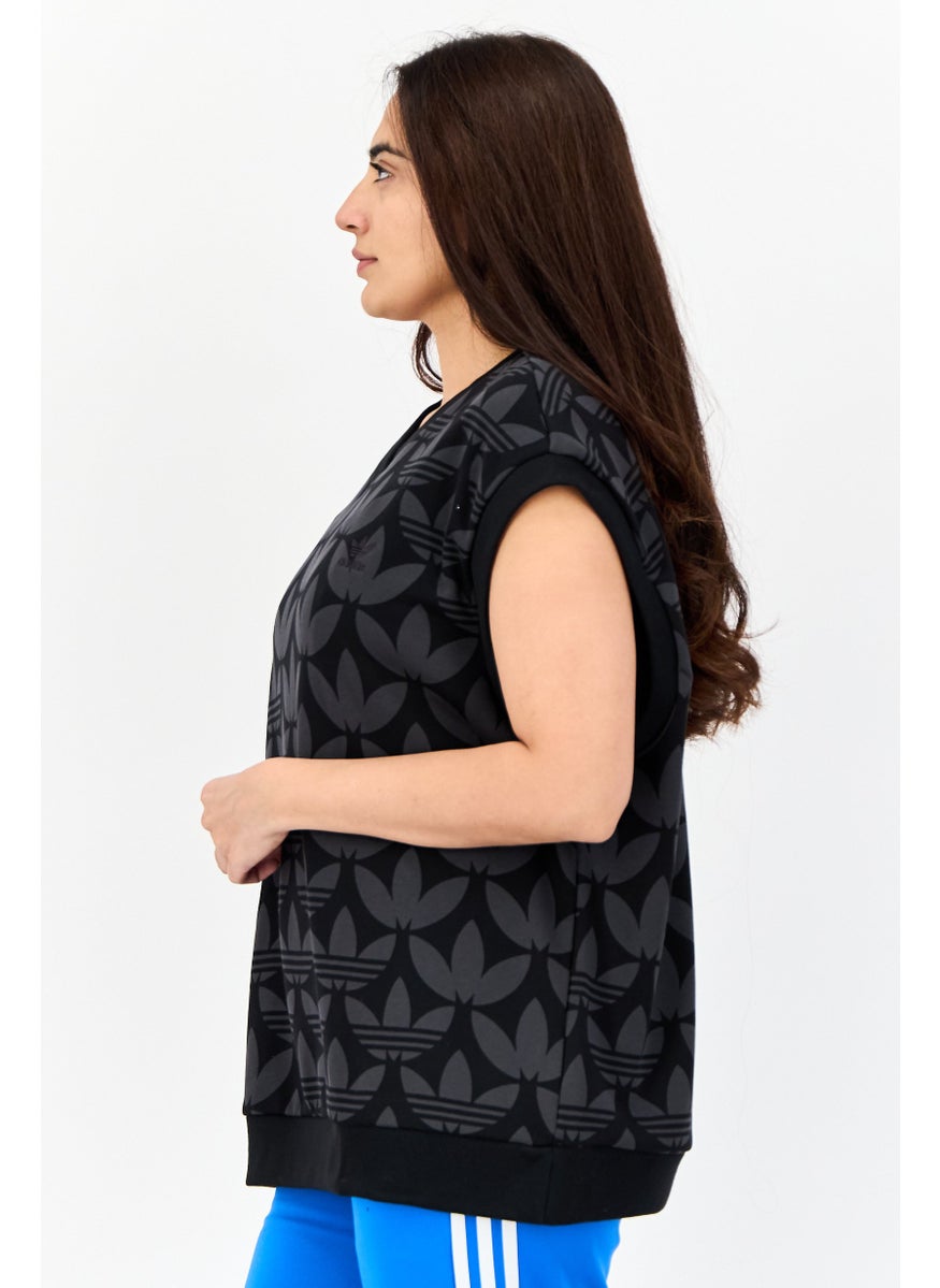 Women Sportswear Fit Sleeveless Outdoor Vest, Black