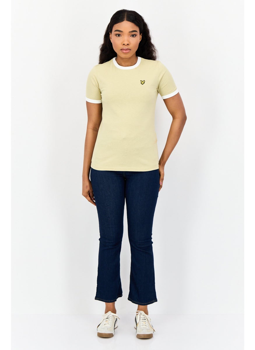 Women Crew Neck Short Sleeves Brand Logo T-Shirt, Light Olive