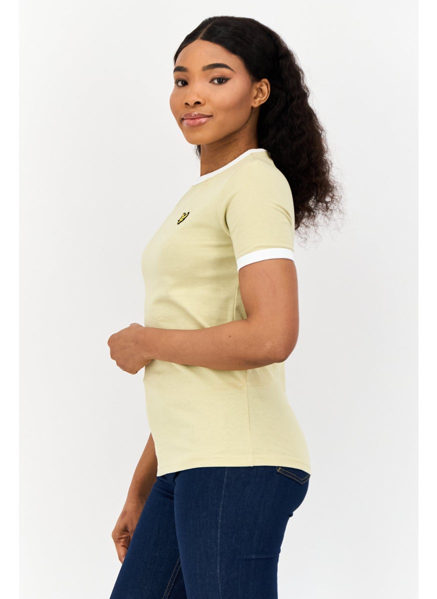 Women Crew Neck Short Sleeves Brand Logo T-Shirt, Light Olive