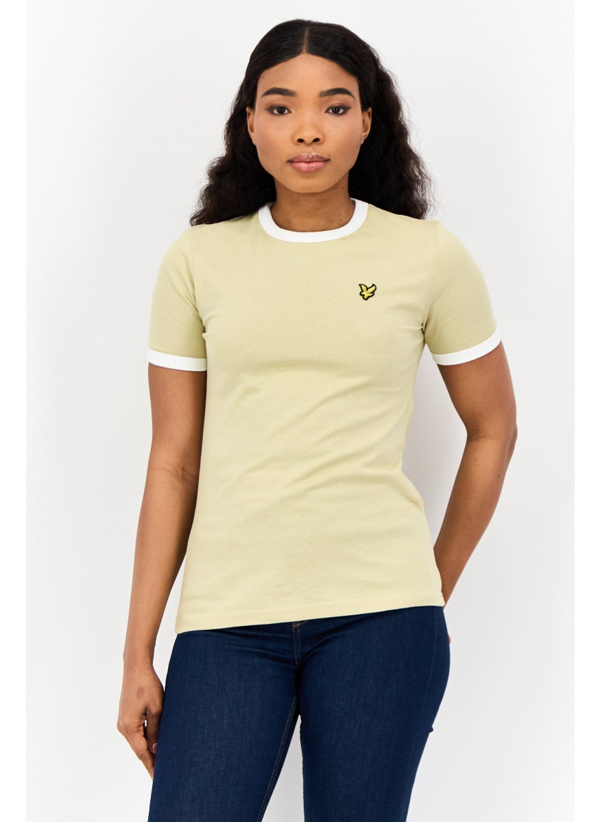Women Crew Neck Short Sleeves Brand Logo T-Shirt, Light Olive
