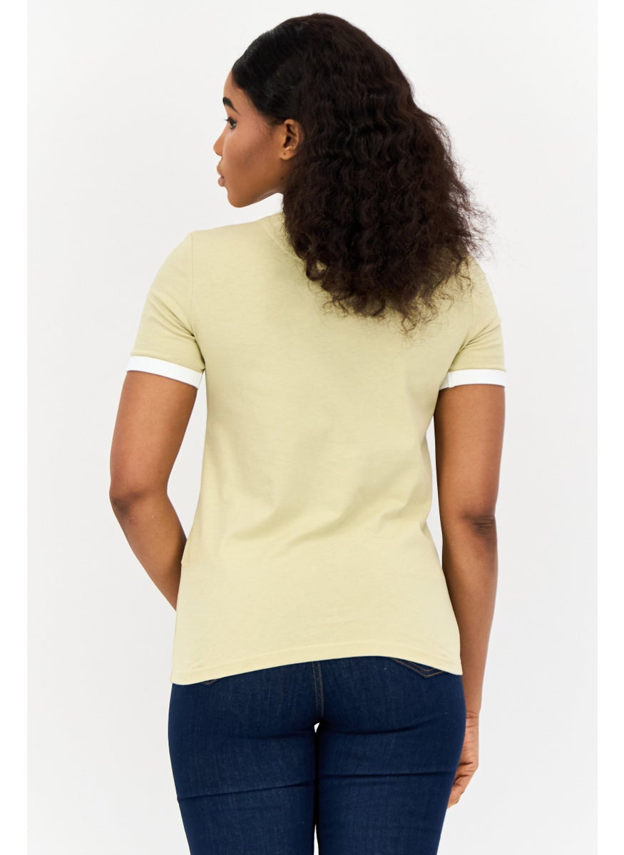 Women Crew Neck Short Sleeves Brand Logo T-Shirt, Light Olive