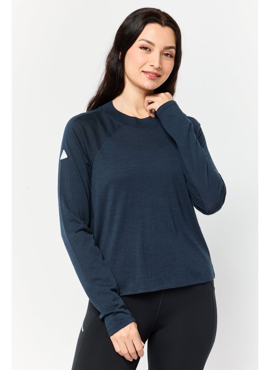 Women Sportswear Fit Long Sleeve Outdoor T-Shirt, Navy