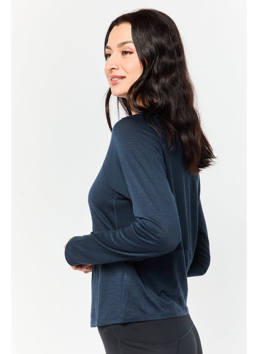 Women Sportswear Fit Long Sleeve Outdoor T-Shirt, Navy