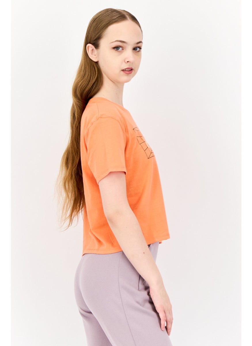 Women Sportswear Fit Short Sleeve Outdoor T-Shirt, Peach