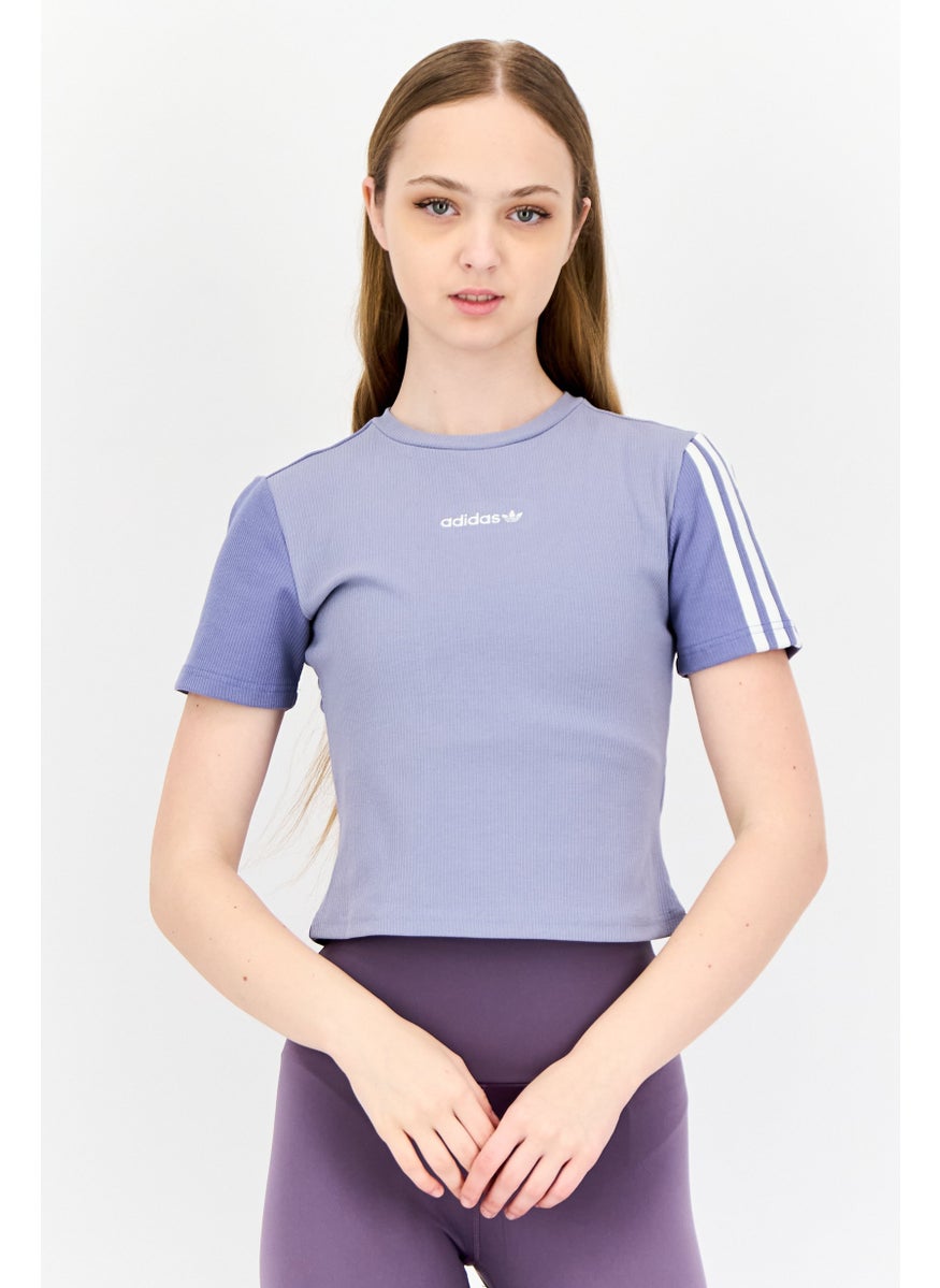 Women Sportswear Fit Short Sleeves Outdoor Top, Purple