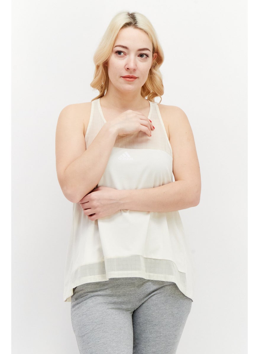 Women Sportswear Fit Sleeveless Training Tank Top, Cream