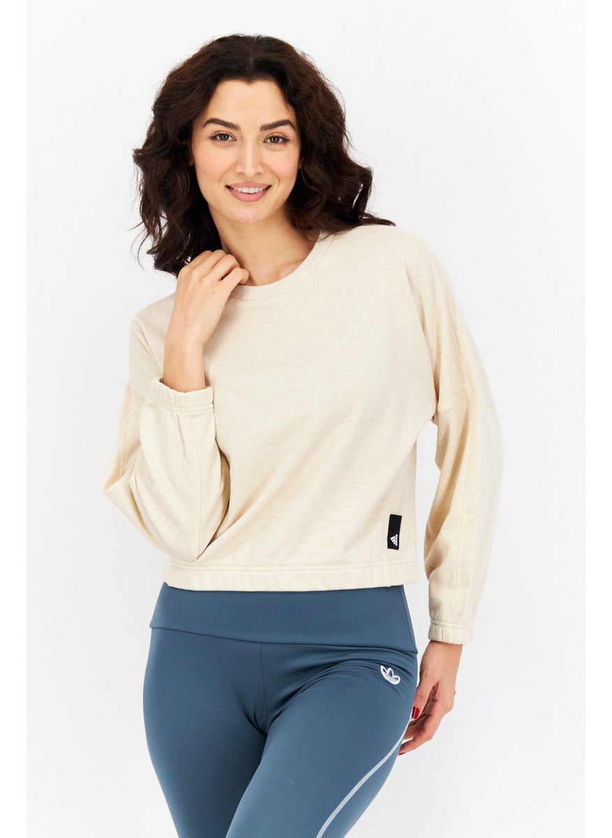 Women Sportswear Fit Brand Logo Training Top, Beige