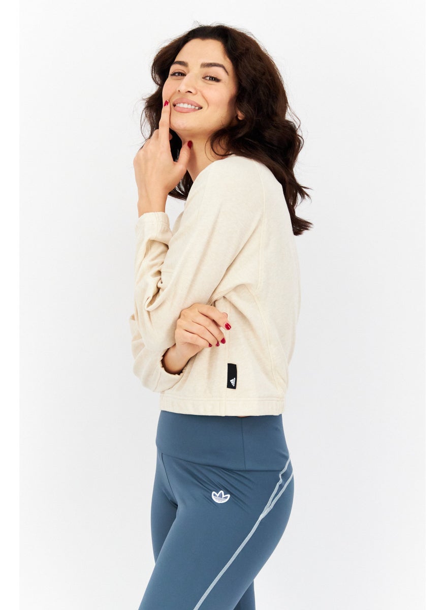 Women Sportswear Fit Brand Logo Training Top, Beige