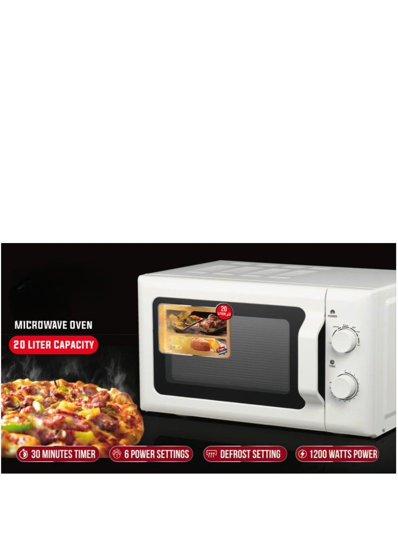20L Microwave Oven with 1200W Power, 5 Preset Menus, 10 Power Levels – Grill, Reheat, Defrost, Child Lock, LED Display – Compact & Energy Efficient
