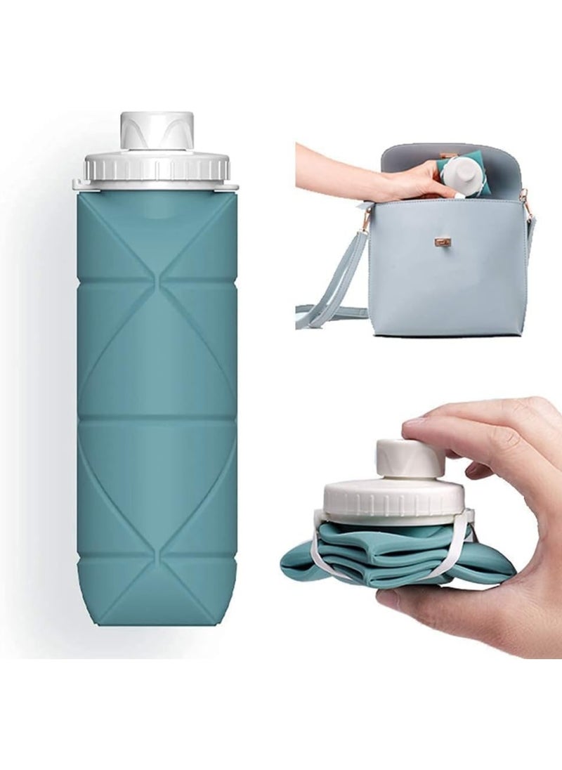 Collapsible water bottle, Silicone water bottle, Carabiner water bottle, Travel water bottle, Leakproof water bottle for home, gym, office, camping (GREEN)