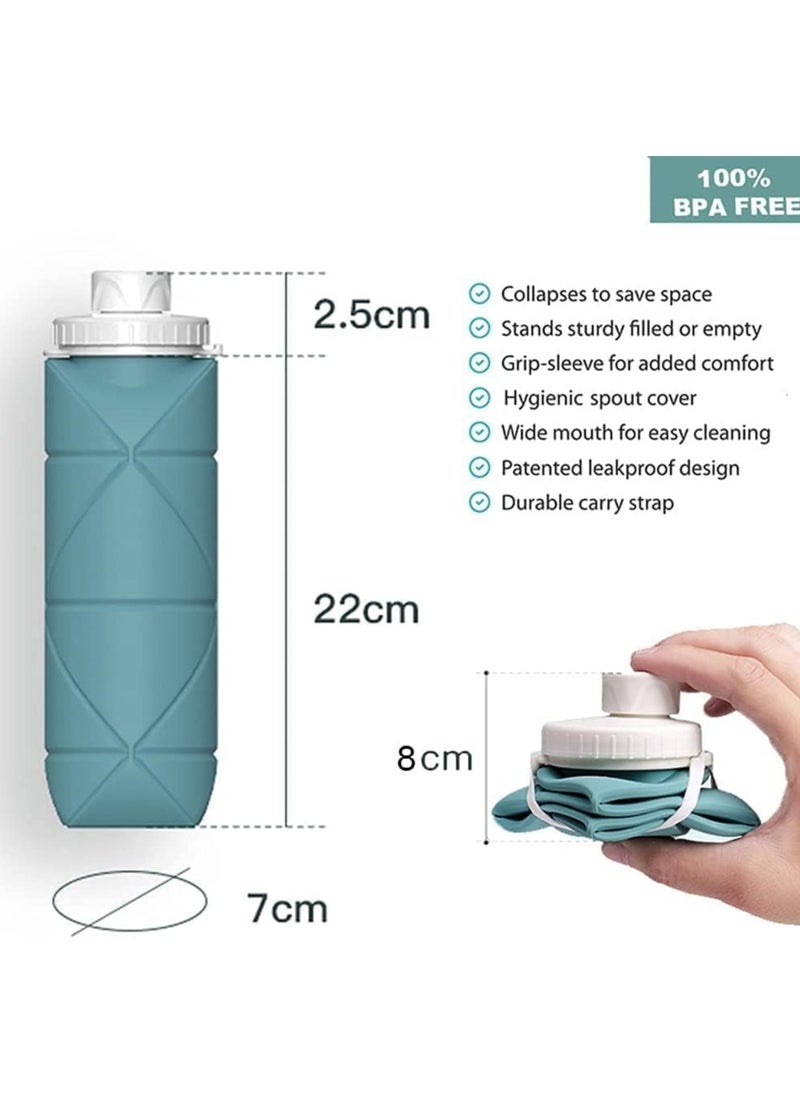 Collapsible water bottle, Silicone water bottle, Carabiner water bottle, Travel water bottle, Leakproof water bottle for home, gym, office, camping (GREEN)