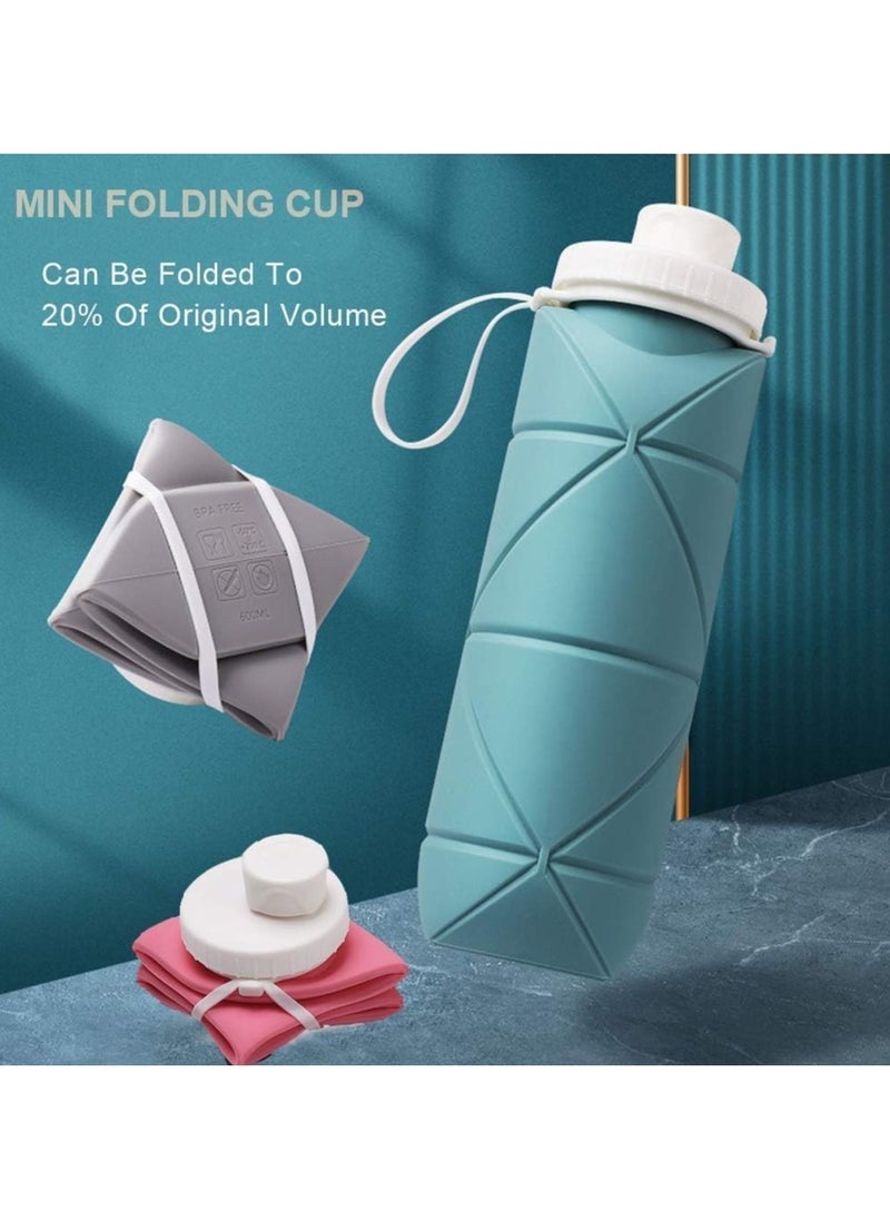 Collapsible water bottle, Silicone water bottle, Carabiner water bottle, Travel water bottle, Leakproof water bottle for home, gym, office, camping (GREEN)