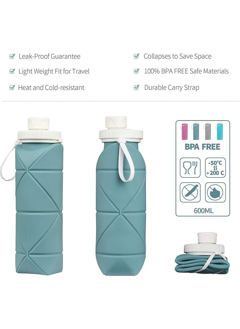 Collapsible water bottle, Silicone water bottle, Carabiner water bottle, Travel water bottle, Leakproof water bottle for home, gym, office, camping (GREEN)